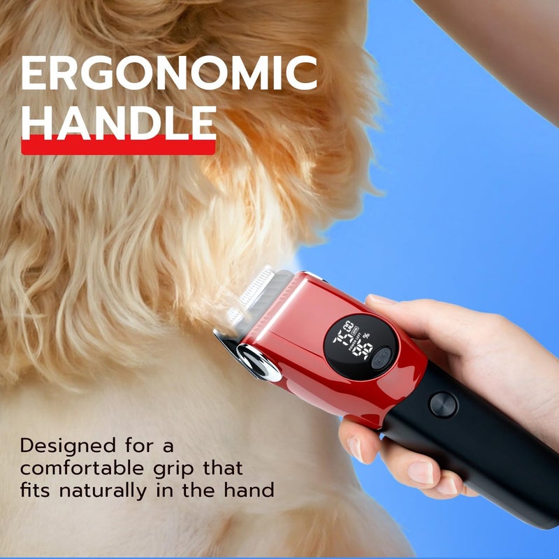 Mcbazel Dog Clippers Grooming Kit, Low Noise Rechargeable Cordless Adjustable Pet Hair Shaver Trimmers Set for Dogs, Cats and Other Pets - Red - Image 3